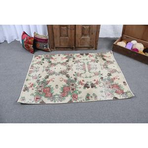 Petit tapis turc 3,2x4,6 pieds (99x139 cm), tapis oriental en laine blanc vintage - Product Image 3