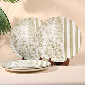 Assiettes de table en porcelaine Hazel, lot de 4, 27,4 cm, nouveau design, vaisselle en céramique pour mariage, assiette creuse à fond plat pour fêtes et hôtels - Product Image 1