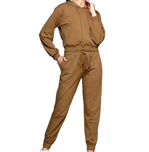 Stylish <b>Brown</b> Blank Hoodies and <b>Jogger</b> Set Comfortable Active Wear Perfect for Casual Days and Effortless Everyday Fashion - Product Image 1