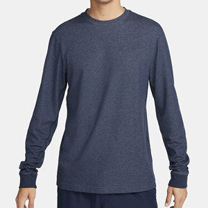 Camiseta Casual de Manga Larga para Hombre, Cuello Redondo, Corte Regular, Color Azul Marino Sólido, Jersey de Algodón, Diseño Transpirable de Punto - Product Image 3