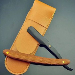Outil de barbier à lame noire accepter OEM manche en bois rasage rasoir à cheveux lame unique remplaçable barbier rasage rasoir droit - Product Image 3