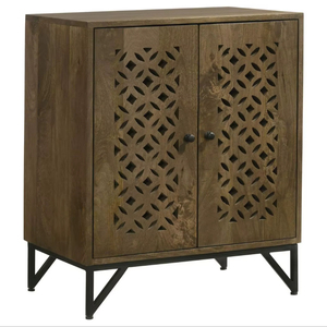 Armoire de rangement en bois de manguier et en fer de style ferme moderne pour la salle à manger et le bar à domicile, rangement de salon, couleur brun foncé - Product Image 1