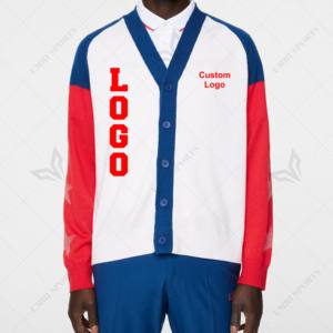 Men's Autumn Varsity Letterman <b>Cardigan</b> <b>Sweater</b> with Embroidery Custom Letter Design Full Sleeve V-Neck Cotton Sports Club - Product Image 4