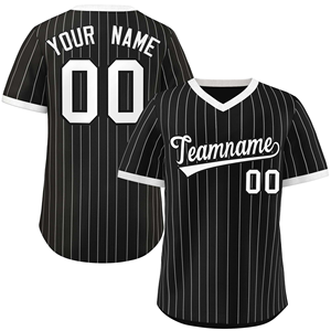 Custom Baseball Jersey <b>Black</b> Pinstripe V Neck Team Uniform Personalized Name And Number Sportswear Shirt - Product Image 1
