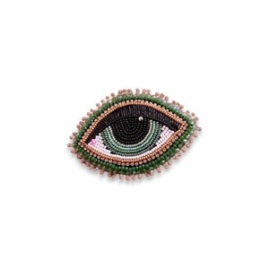 Broche de Ojo Verde con Perlas, Bordado a Mano y Cuentas de Hilo Metálico, Broche de Moda - Product Image 1