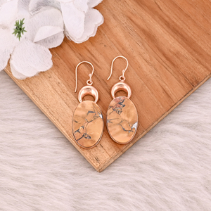 Laiton plaqué or Rose Malinga jaspe ovale pierres précieuses femmes balancent à la main boucle d'oreille mariage anniversaire cadeau Boho bijoux - Product Image 2