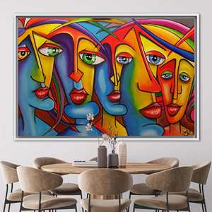 Modern Abstract People Wall Decor - Colorful Face Canvas Print Art,1P:White <b>Framed</b> - Product Image 1