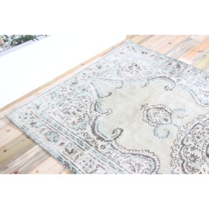 Grand tapis turc 5,2x8,8 pieds, tapis en laine vintage à fleurs vertes - Product Image 5