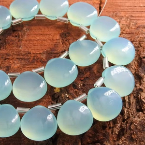 Aqua Blue Chalcedony Smooth <b>Heart</b> <b>Shape</b> Teardrop Handmade Loose Stone Earring Pair For Jewelry Making 14X14MM - Product Image 2