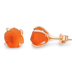 Pendientes de tuerca de piedra natal de Julio hechos a mano chapados en oro rosa clásico 5-7mm piedra preciosa cornalina genuina regalo de joyería cruda para mujer - Product Image 1