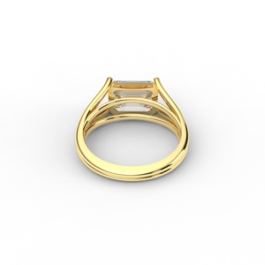 IGI Certified Emerald Cut Lab Grown Diamond Solitaire Engagement <b>Ring</b> in 9K Rose / White & Yellow Gold <b>Split</b> Shank Design - Product Image 3