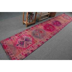 Vintage Turkish Herki Rug 2.5x13 ft (76x396 cm), <b>Red</b> Southwestern <b>Wool</b> Rug - Product Image 2