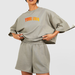 Nouveauté 2025 vente en gros de shorts de motard personnalisés ensemble 2 pièces t-shirt jogger ensembles courts pour femmes survêtement court d'été - Product Image 1