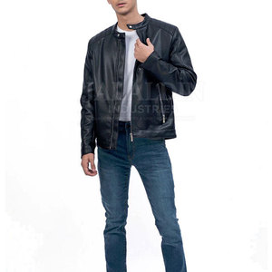 <b>Winter</b> <b>Leather</b> <b>Jacket</b> for Men Stylish All Sizes Customized Logo Private Label Canvas Stand Collar Waterproof Windproof Zipper - Product Image 2