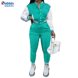 Survêtement universitaire pour femmes couleur bloc deux pièces ensemble à la mode solide Baseball uniforme hiver veste ensemble printemps automne tenue - Product Image 2