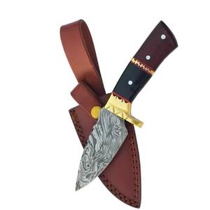 มีดสกินเนอร์เหล็กดามัสกัสทำด้วยมือพร้อมแตรทองเหลือง & ที่จับไม้มีดล่าสัตว์เหล็กกล้าคาร์บอนสูง - Product Image 5