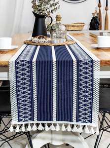 Natural linen table <b>runners</b> with subtle embroidery work complementing dining table aesthetics calm interior styling homes - Product Image 2