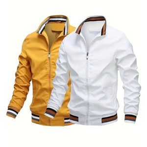 Chaqueta informal bordada con letras americanas para hombres y mujeres 100% algodón primavera nuevo diseño con cuello alto de corte curvo empalmado - Product Image 1