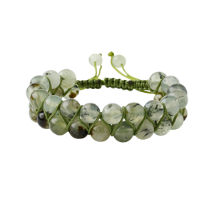 Bracciale in pietra naturale Prehnit da 8 mm con doppia fila di macramè - Product Image 1