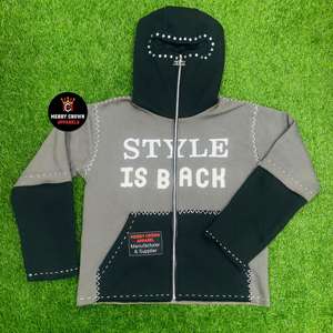 Sweat à capuche 100% coton personnalisé de haute qualité avec strass et motif de détresse décontracté hiver tricoté Service OEM disponible - Product Image 4