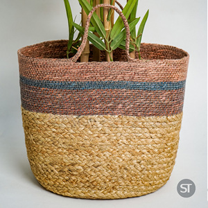Handmade Pink Seagrass Jute Braided <b>Basket</b> Planter Eco-Friendly Woven Storage Organizer for Home Indoor Outdoor Use - Product Image 6