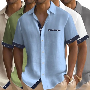 Mens <b>Short</b> <b>Sleeve</b> Color Block <b>Dress</b> <b>Shirt</b> Casual Button-down Pocket Lapel Tops Custom Bulk Clothes MS-TS-074 - Product Image 6