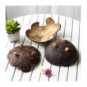 Sustainable small kids baby soaps dish handmade natural coconut shell stand holder soap bar rack for bath room decor