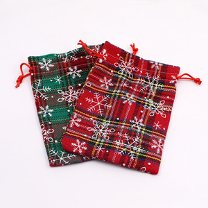 Classique Noël Couleur Vichy Flocon De Neige Cordon Décoration De Noël <span class=keywords><strong>Sac</strong></span> De Pomme - Product Image 1