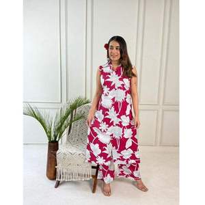Meilleur Kurti en rayonne imprimé, coupe trapèze, sans manches, style cordset, élégant, décontracté, ethnique, pour femme, pour la maison, le bureau et la mode quotidienne - Product Image 2