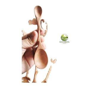 Natural Red Wooden Spoon Set Handmade Acacia Wood Coffee Tea <b>Honey</b> Scoop Eco Friendly Kitchen Utensil Custom Logo OEM - Product Image 3