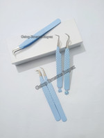 Pinzas para Extensión de Pestañas de Alta Calidad, Diferentes Estilos, Recubrimiento en Polvo Azul Claro con Diseño de Copo de Nieve, Logotipo Personalizado, Instrumento de Belleza