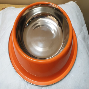 Meilleur prix Bol antidérapant coloré en acier inoxydable orange avec motifs imprimés Bol de nourriture élégant et durable pour animaux de compagnie de plusieurs tailles - Product Image 1