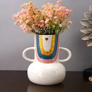 Jarrón cilíndrico de cerámica moteado azul y beige con base marrón para decoraciones de hoteles de oficina en casa disponible a precios al por mayor - Product Image 2