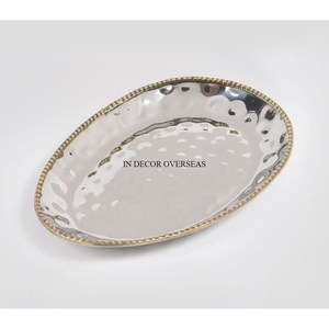 Taille personnalisée et logo disponibles Argent brillant poli texture martelée métal robuste fleurs roses Designer Plateau de service - Product Image 3