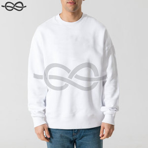 Sweat à col rond Couleur blanche Sweat en coton brodé à manches longues et bordures côtelées avec imprimé personnalisé - Product Image 3