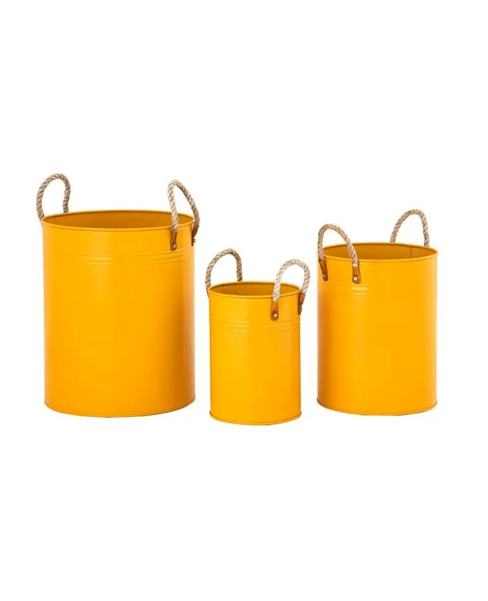 En iyi Amazon sıcak satmak hindistan'da yapılan 3 Mango sarı Metal yetiştiricilerinin Modern tarzı Set halat döngüler ile ev bahçe dekorasyonu için