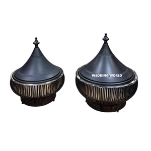 Ensemble de deux casseroles en métal fini cuivre Vaisselle en acier faite à la main de qualité supérieure Réchauffeur de nourriture en métal en gros de table fantaisie - Product Image 3