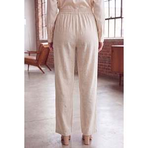 Pantalon en lin grande taille avec taille élastique et cordon de serrage, beige - Product Image 3