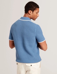 Men's Tipped Knit <b>Polo</b> <b>Shirt</b> Cotton Short Sleeve Textured Sweater Tee <b>with</b> Contrast Trim <b>polo</b> <b>shirts</b> - Product Image 2