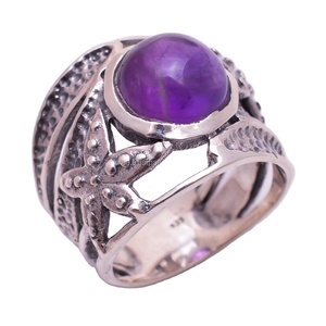 Handmade 925 Sterling Silver Amethyst <b>Rings</b> <b>Indian</b> Wedding & Party Jewelry Bulk Wholesale Natural Gemstone Classic Style - Product Image 1