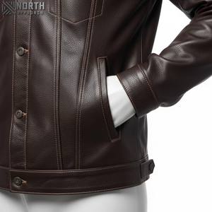 Chaqueta de cuero gruesa a prueba de viento con cremallera y manga larga con cuello levantado de alta calidad para hombre, chaqueta Bomber Racer personalizada - Product Image 3