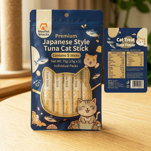 Sachets d'emballage pour friandises pour chats Rinpac avec impression numérique personnalisée, scellage 3 côtés, entoncure de déchirement, qualité alimentaire, pour bâtonnets pour chats - Product Image 1