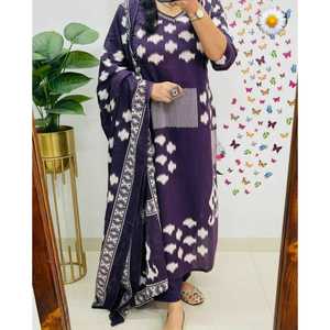 Été spécial dhamaka offre cordon ensemble pur coton fin 60-60 tissu miroir travail Kurti pairé coton pantalon avec coton Dupatta - Product Image 1