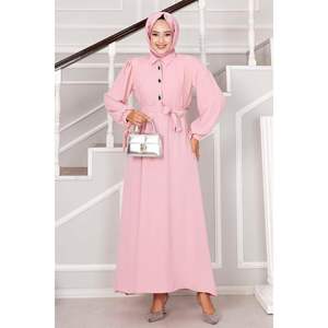 Robe modeste poudre à moitié boutonnée avec design de pierre Hijab Style unique pour les femmes - Product Image 4