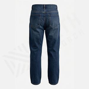 Jean baggy personnalisé pour homme, coupe droite, en denim brut de coton, avec boutons décoratifs, respirant, motif uni, automne/hiver - Product Image 2