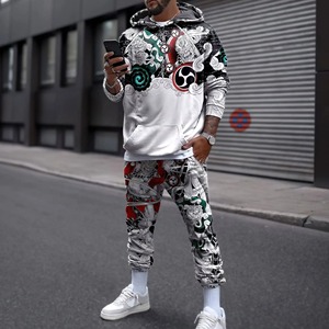 Otoño/Invierno hombres Retro calle moda transpirable 3D impreso mal Boca Grande dos piezas pulóver pantalones de chándal estilo Casual - Product Image 2