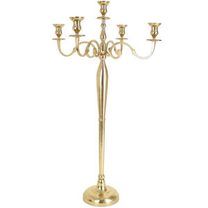 Venta caliente Vintage nueva llegada Metal aluminio tamaño alto candelabro portavelas acabado dorado para Decoración de mesa bodas - Product Image 3