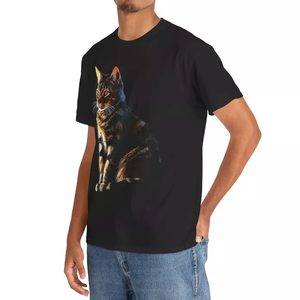 เสื้อยืดลายแมวสีดำสวมใส่สบายพิมพ์ลายแมวเหมือนจริง - Product Image 2