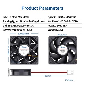 12038 120mm DC trục làm mát máy chủ Rack <span class=keywords><strong>Fan</strong></span> 48V/24V/12V 120mmx38mm khung nhựa tủ làm mát người hâm mộ - Product Image 2