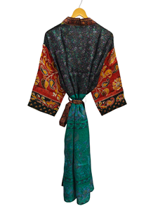 Kimono pour femme Robe d'été Bikini Cover Up Night Wear Long Robe, fait à la main indien Vintage en soie recyclée Sari Kimono, - Product Image 5